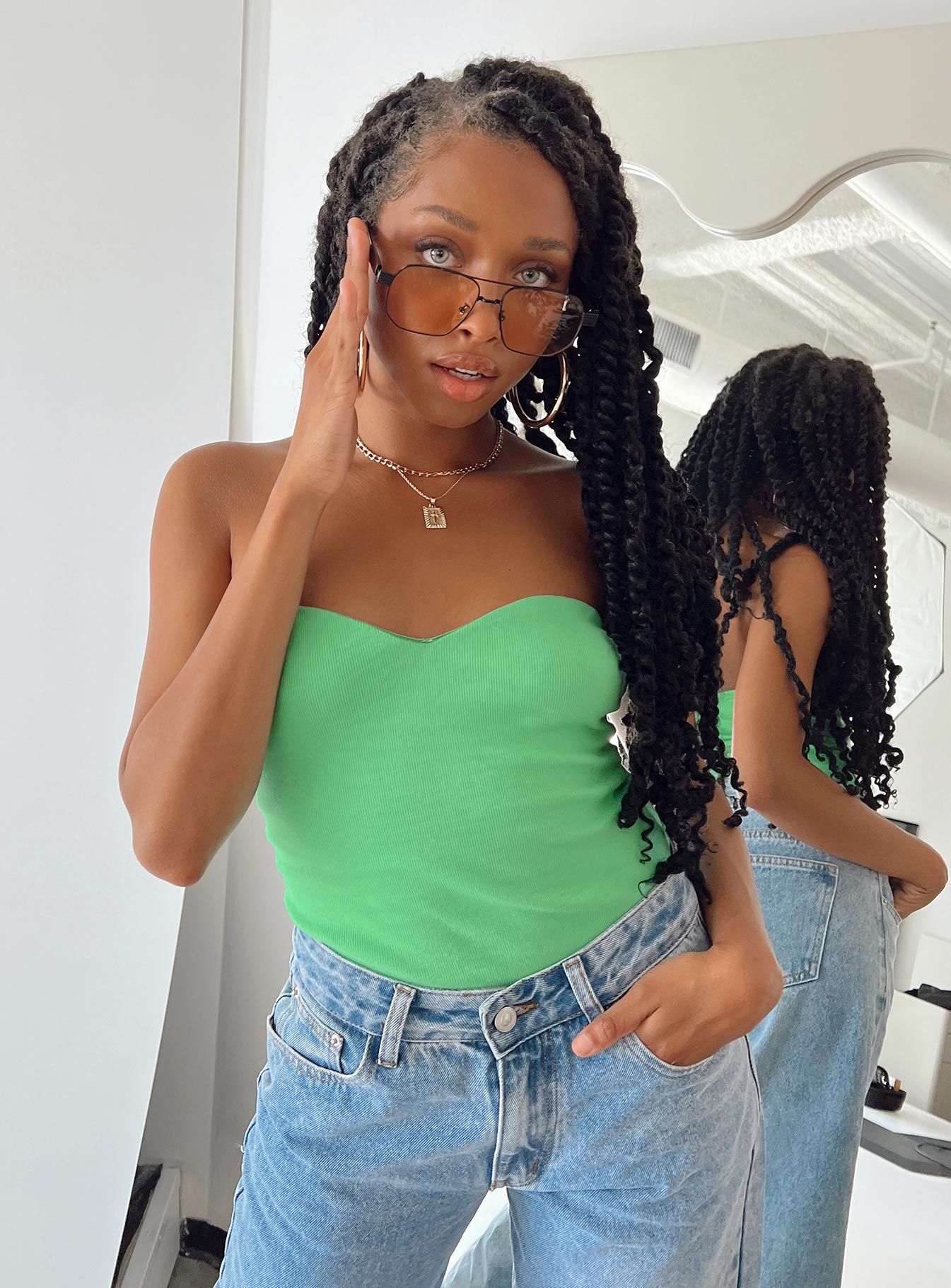 Aston Strapless Bodysuit Green sold by Princess Polly