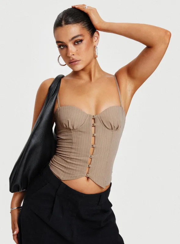 Archette Corset Vest Beige Stripe sold by Princess Polly