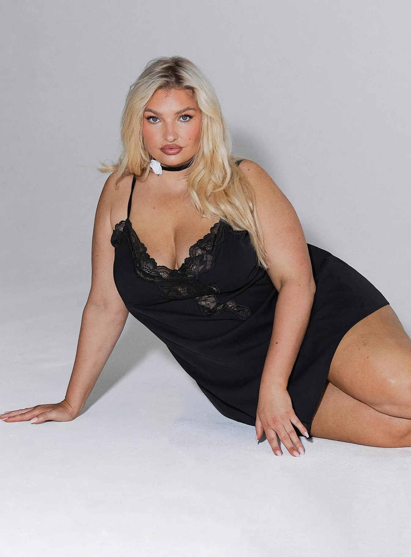 Agnola Lace Trim Mini Dress Black Curve sold by Princess Polly product image thumbnail 5