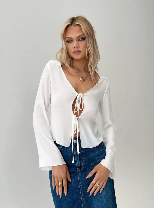 Frelle Long Sleeve Tie Top White sold by Princess Polly
