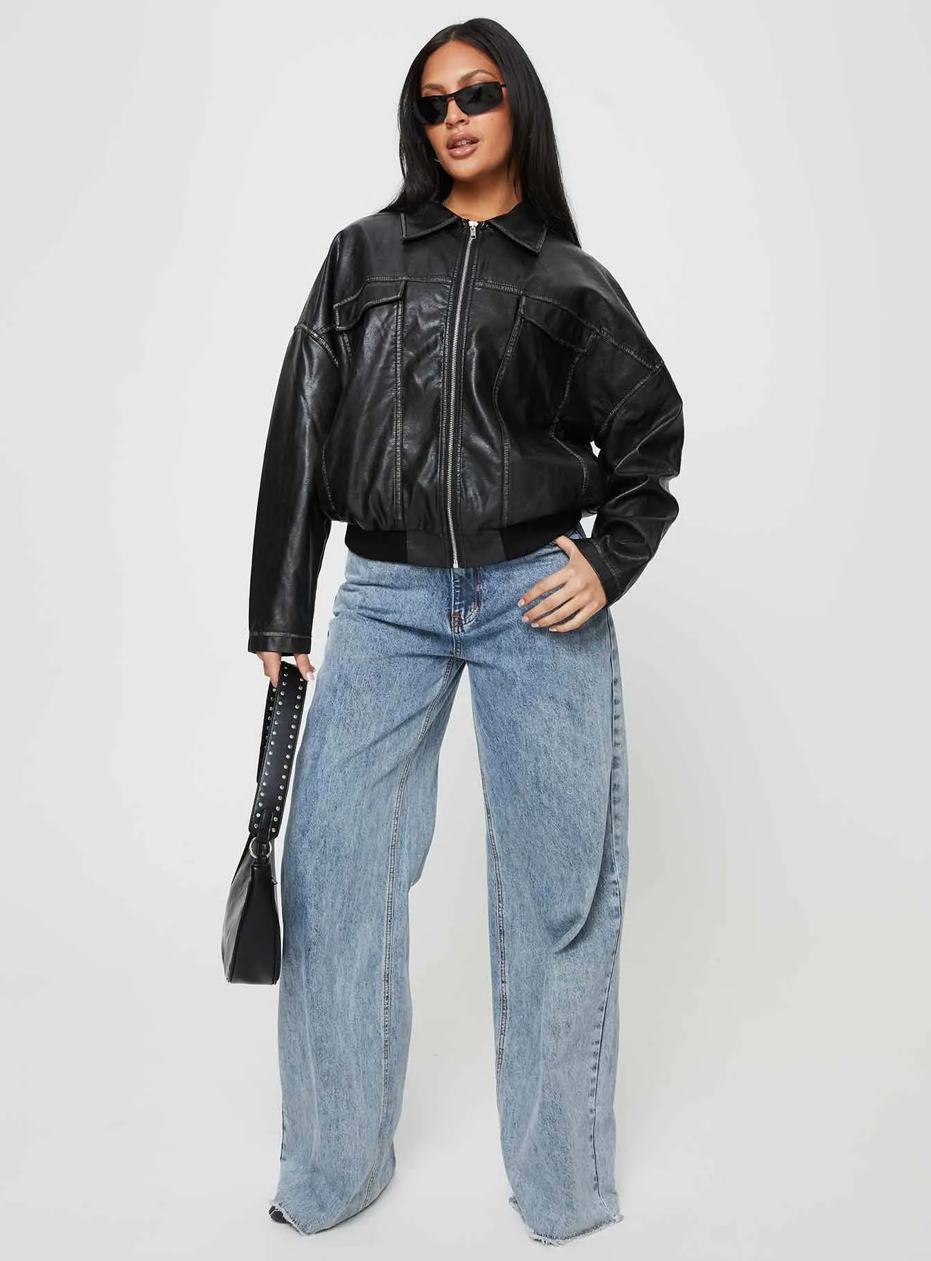 Tanza Faux Leather Jacket Washed Black sold by Princess Polly product image thumbnail 4