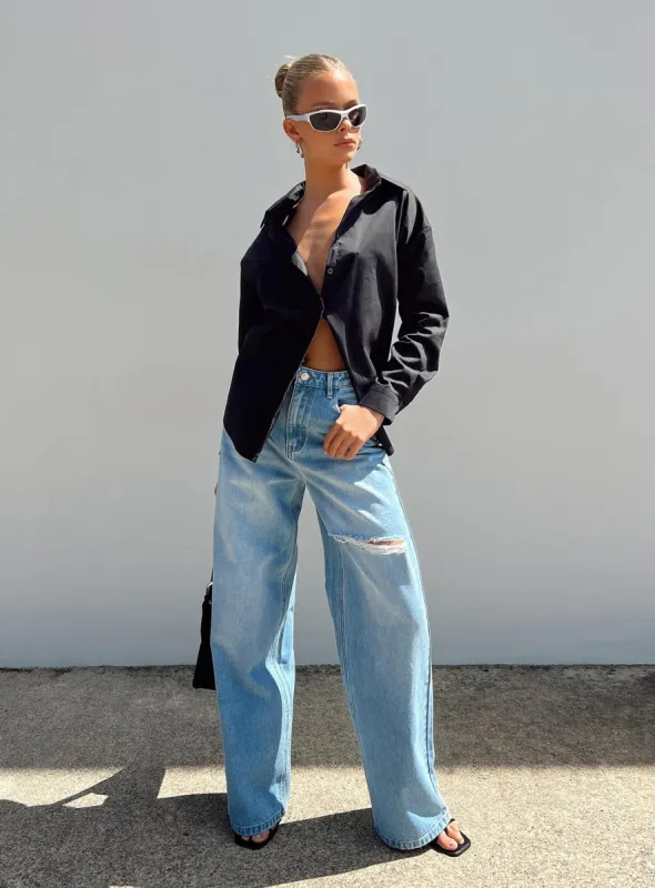 Beale Wide Leg Jeans Mid Wash Denim sold by Princess Polly
