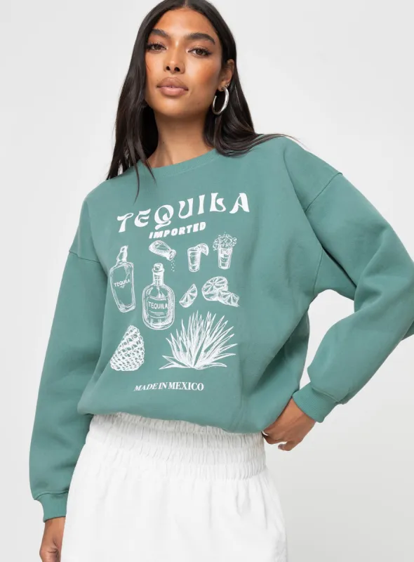 Tequila Crew Neck Sweatshirt Sage sold by Princess Polly