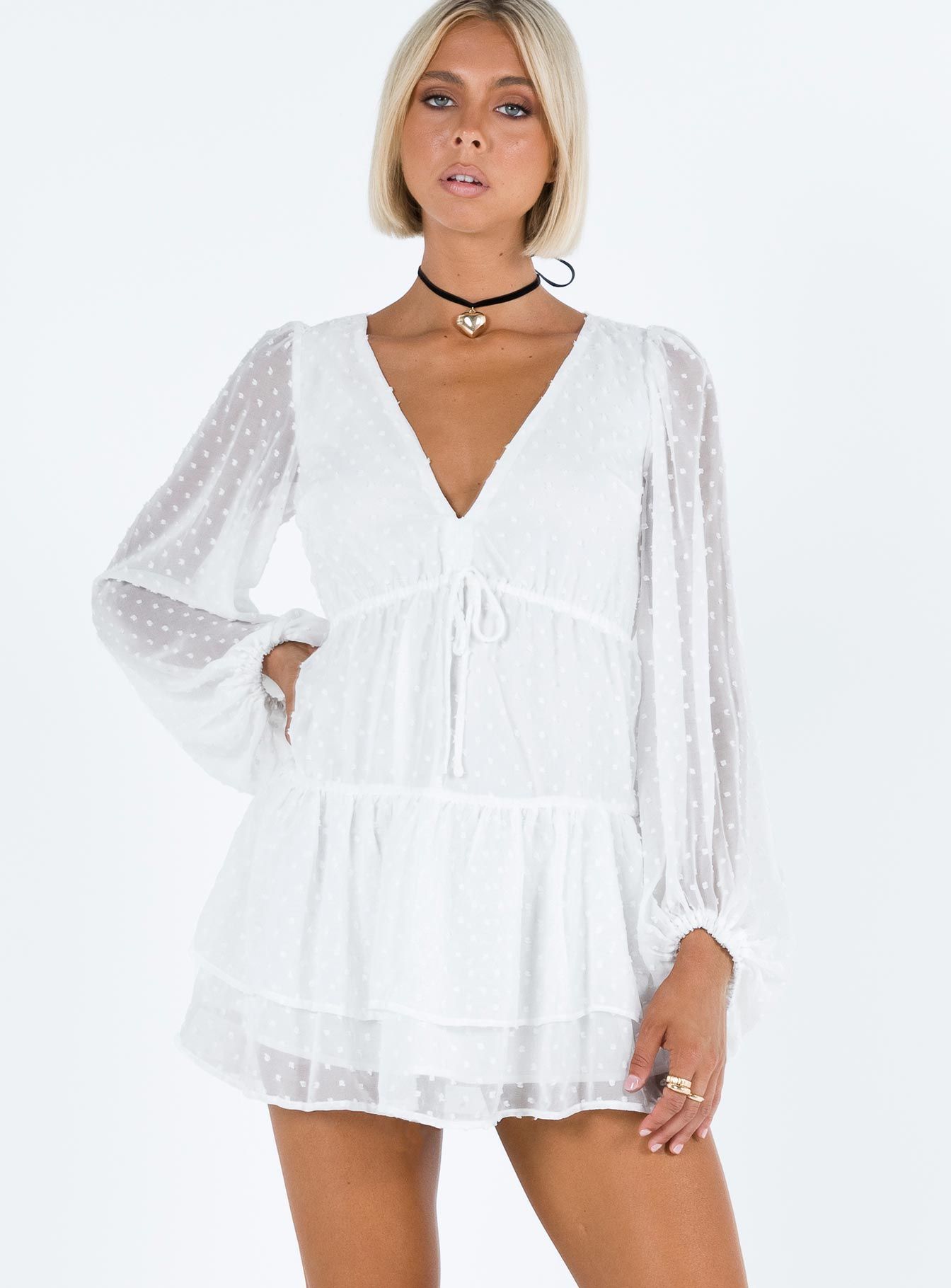 Dialla Long Sleeve Mini Dress White sold by Princess Polly product image thumbnail 2