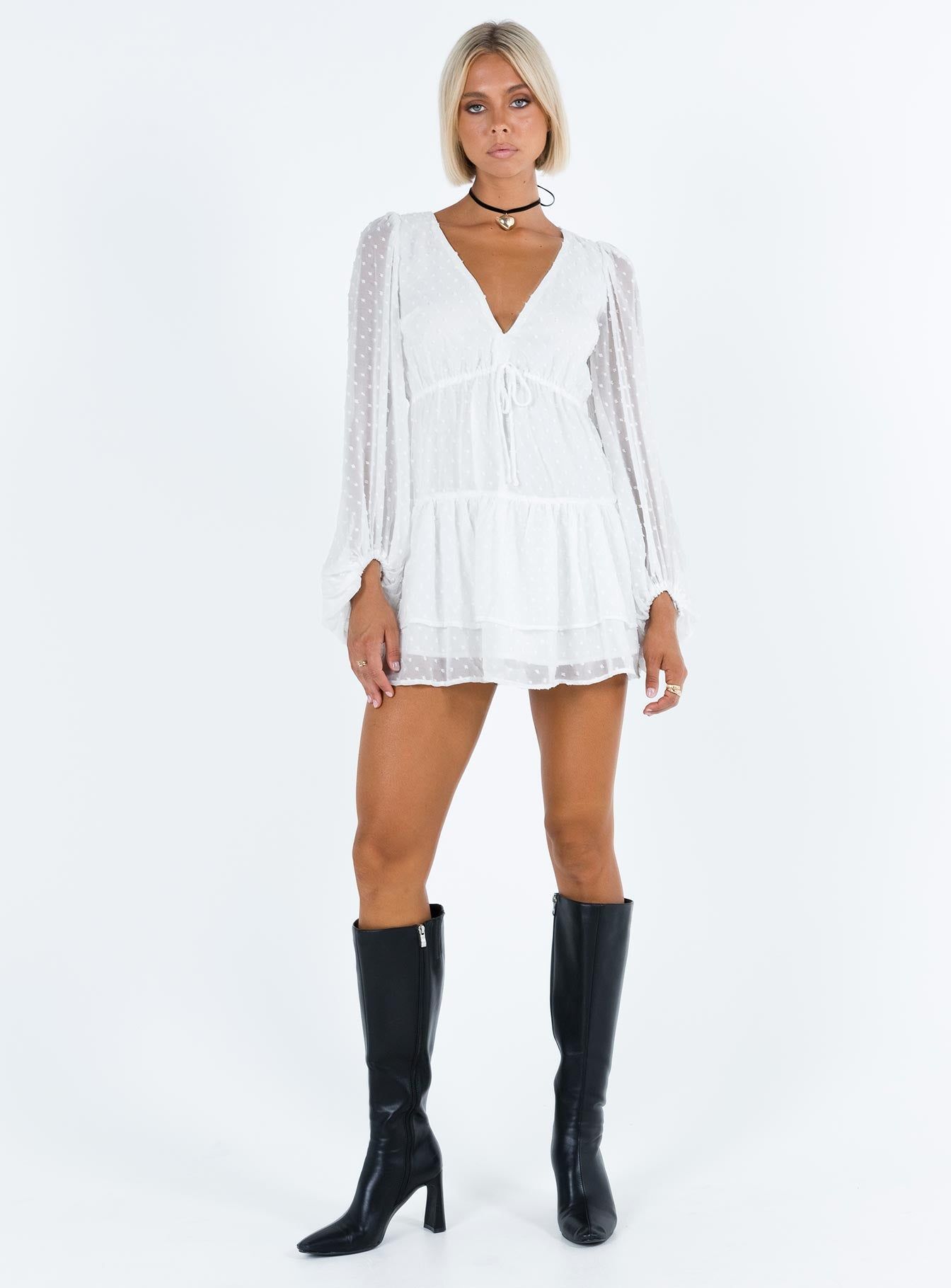 Dialla Long Sleeve Mini Dress White sold by Princess Polly product image thumbnail 3