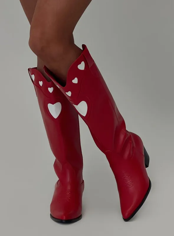 Billini Velma Cowboy Boots Scarlet Red sold by Princess Polly
