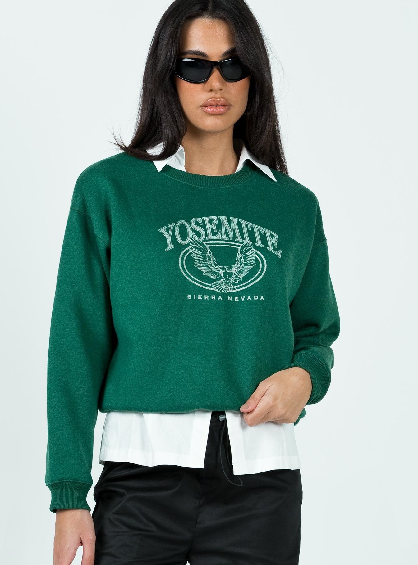 Yosemite Oversized Crewneck Sweatshirt Green sold by Princess Polly product image thumbnail 2