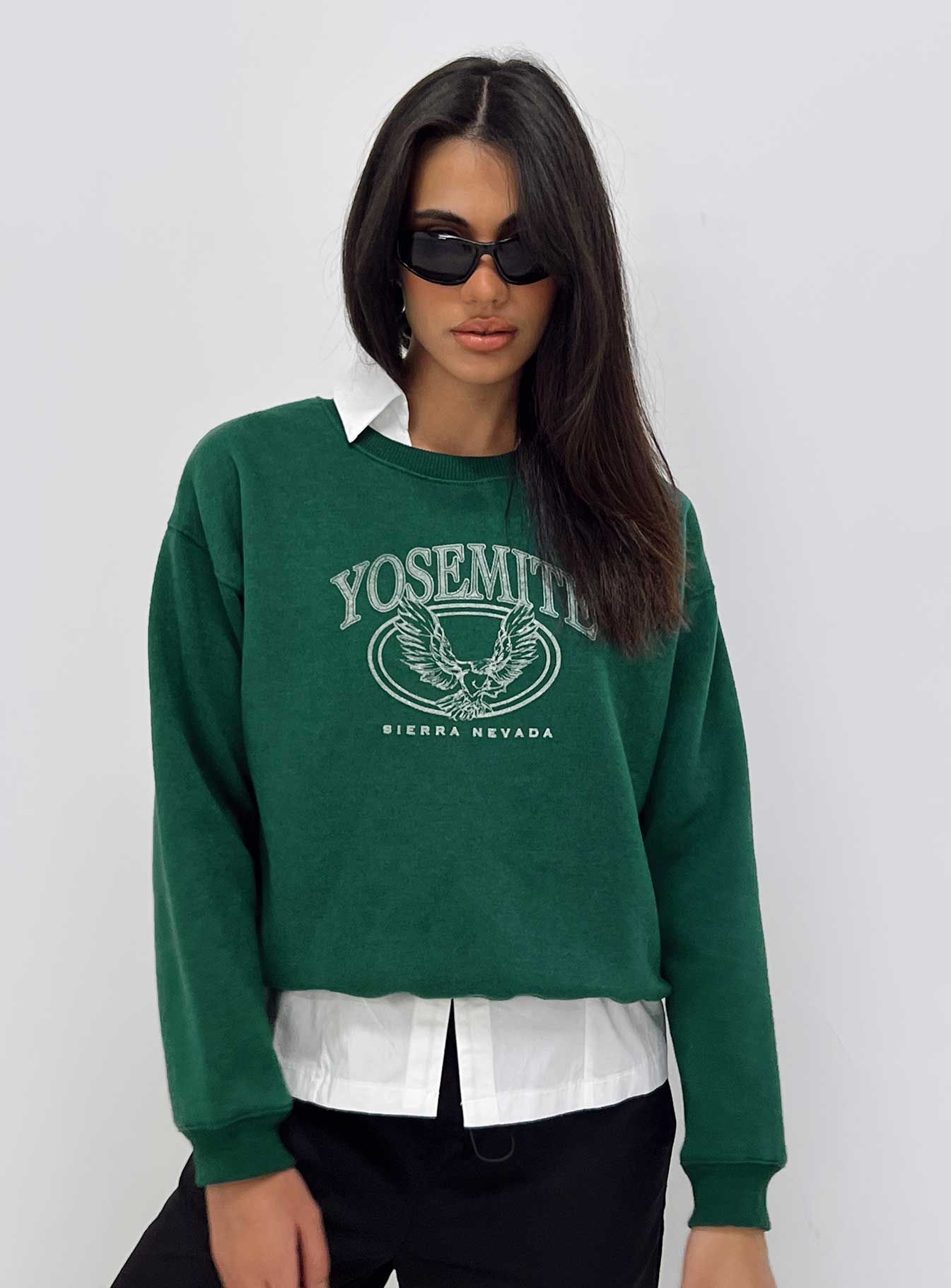 Yosemite Oversized Crewneck Sweatshirt Green sold by Princess Polly