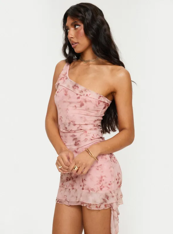 Bramwell One Shoulder Mini Dress Pink sold by Princess Polly