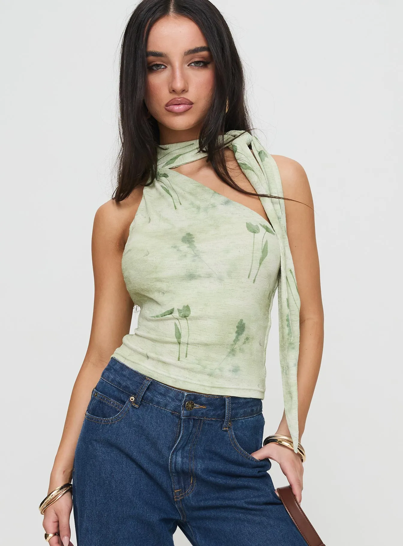 Anderstone Neck Tie Top Green sold by Princess Polly product image thumbnail 2