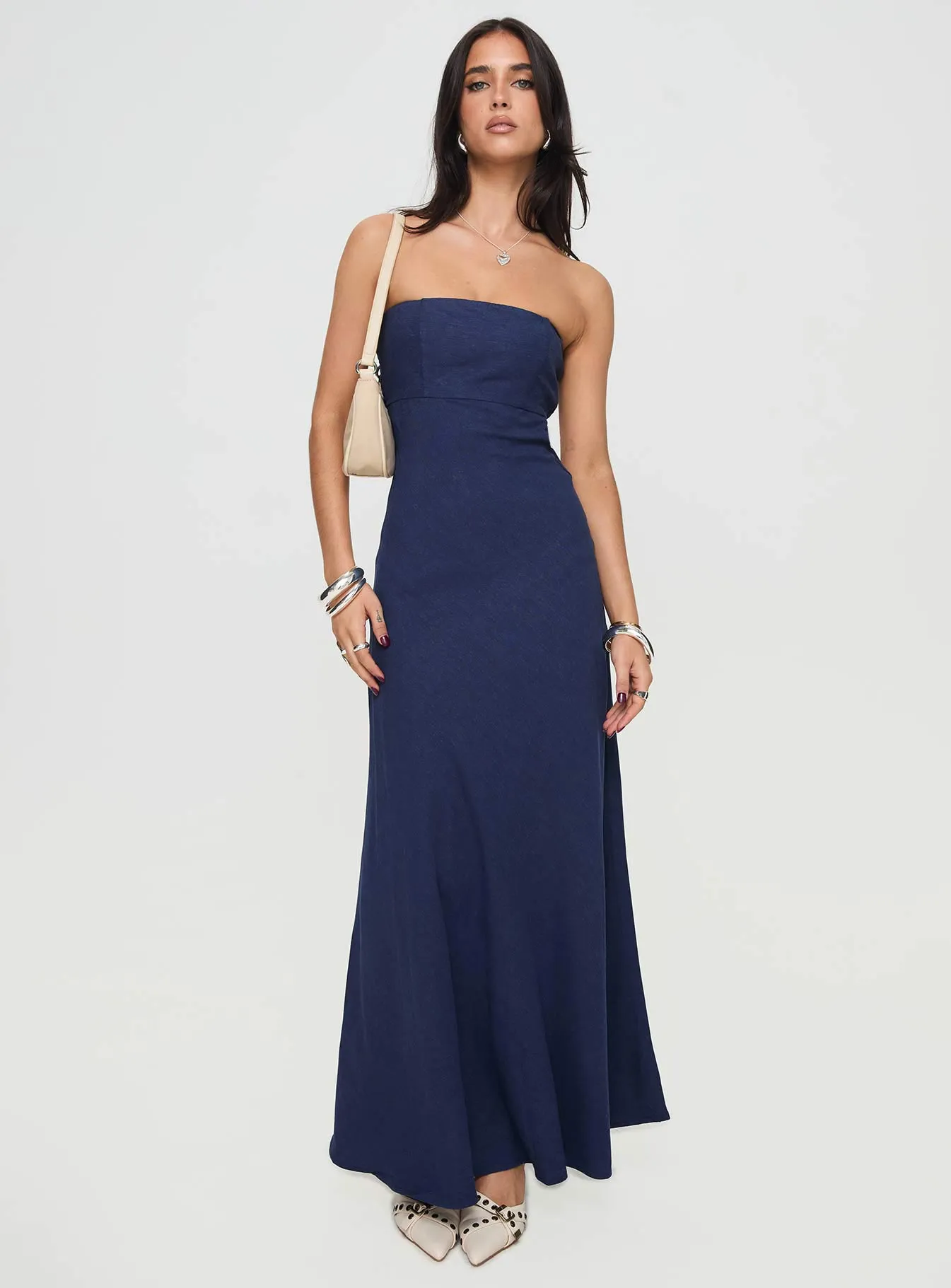 Yahir Strapless Maxi Dress Navy sold by Princess Polly