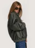 Goldsmith Faux Leather Bomber Jacket Washed Forest sold by Princess Polly