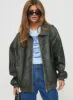 Goldsmith Faux Leather Bomber Jacket Washed Forest sold by Princess Polly