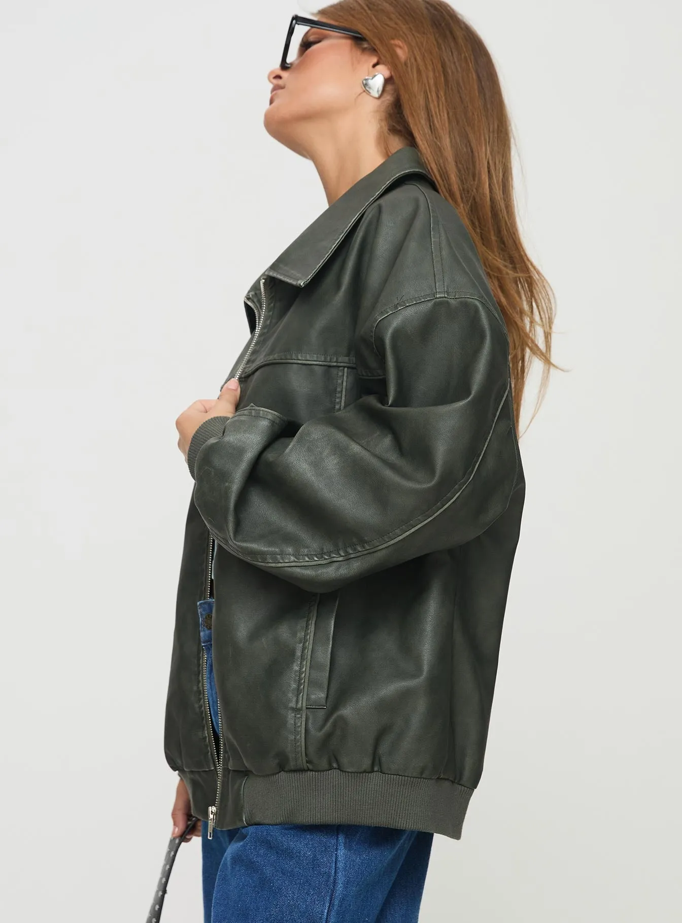 Goldsmith Faux Leather Bomber Jacket Washed Forest sold by Princess Polly product image thumbnail 5