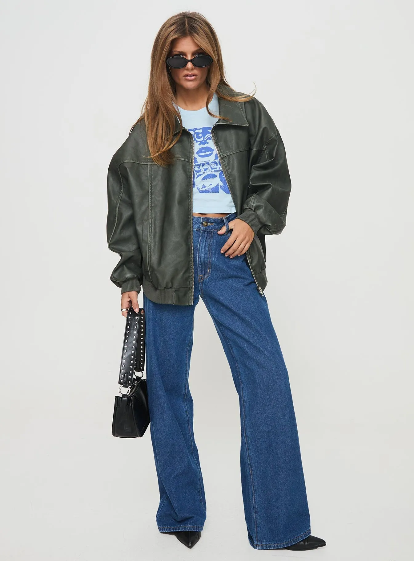 Goldsmith Faux Leather Bomber Jacket Washed Forest sold by Princess Polly product image thumbnail 4