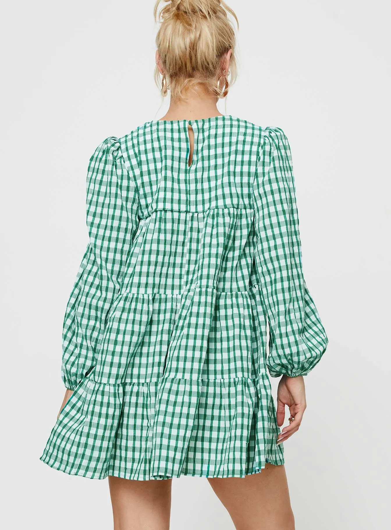 Miami Long Sleeve Mini Dress Green Check sold by Princess Polly product image thumbnail 5