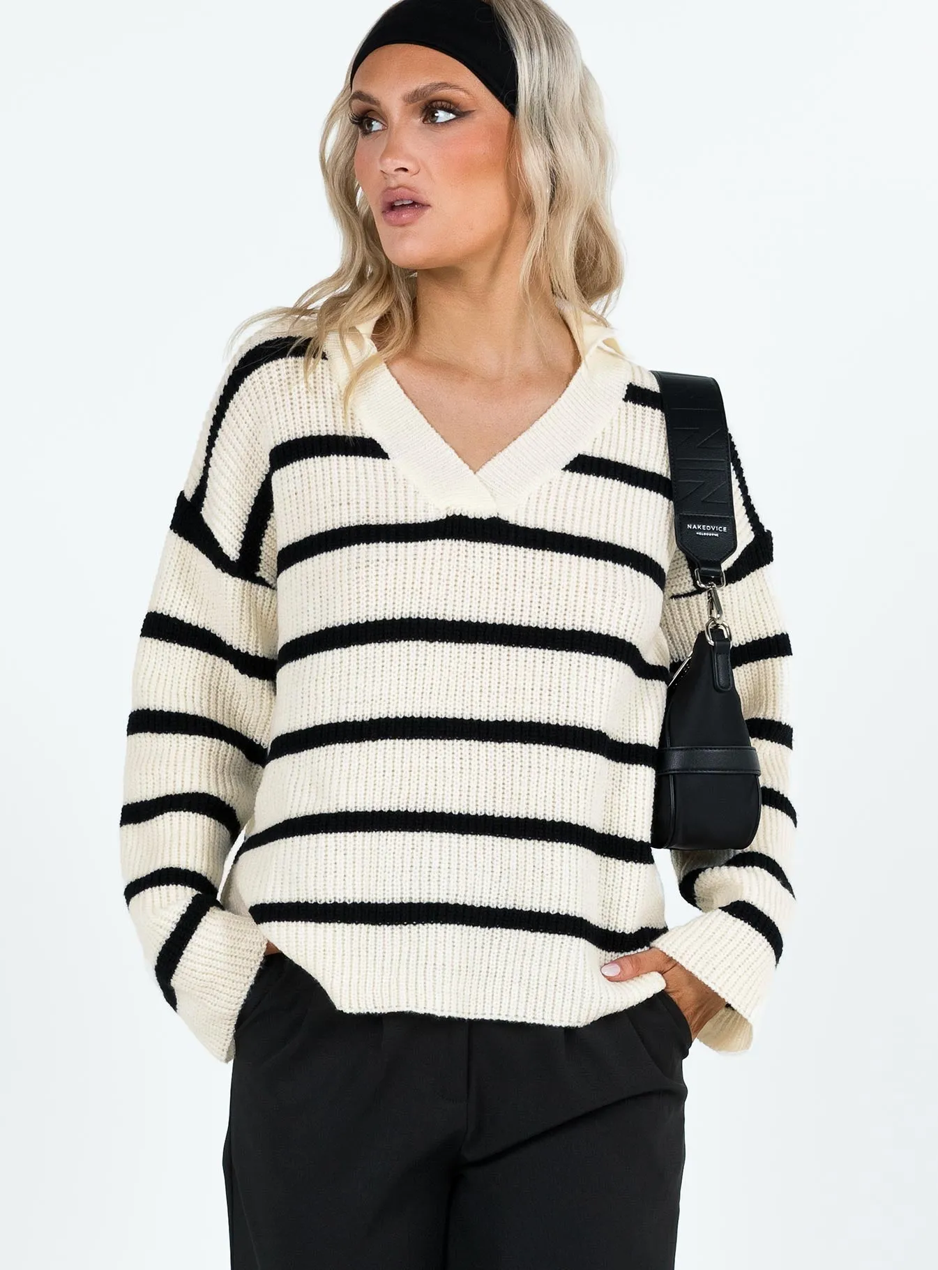Forte Knit Sweater Black / Cream sold by Princess Polly product image thumbnail 4