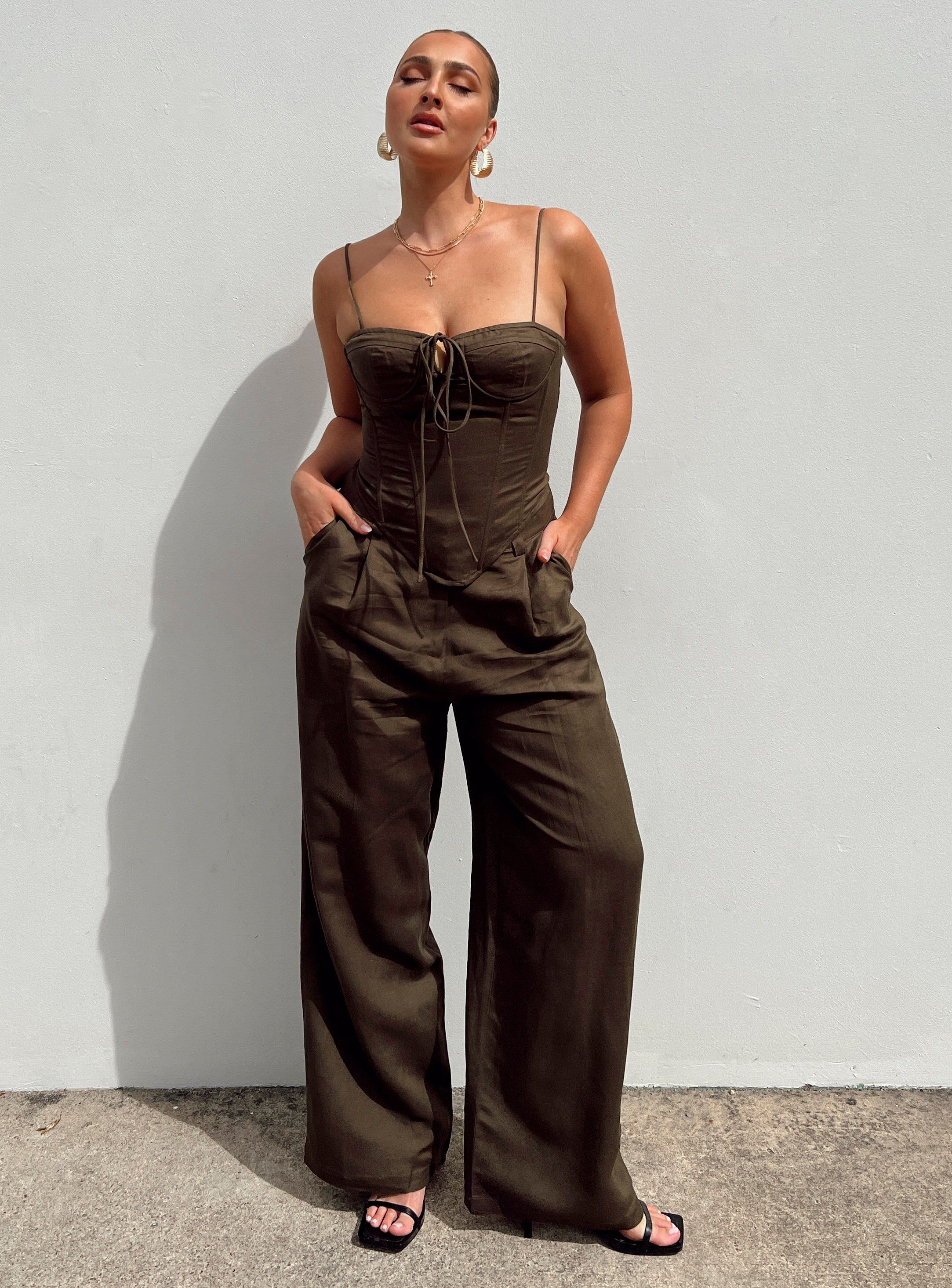 La Quinta Pant Dark Chocolate sold by Princess Polly