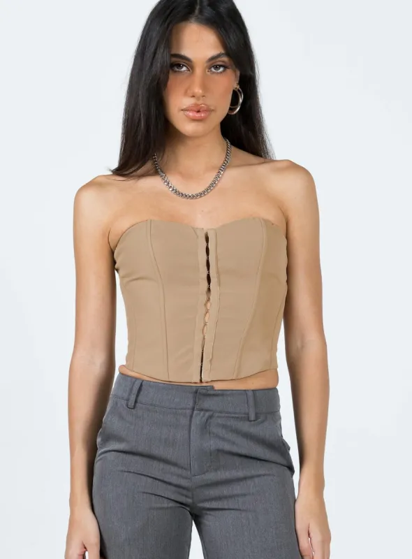 Holbourne Corset Top Camel sold by Princess Polly