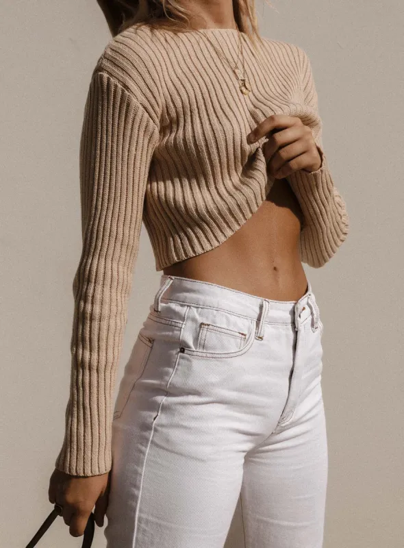 Alivia Cropped Sweater Beige sold by Princess Polly