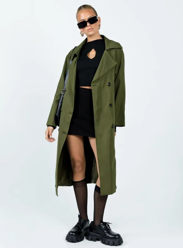 Meiko Trench Coat Khaki sold by Princess Polly