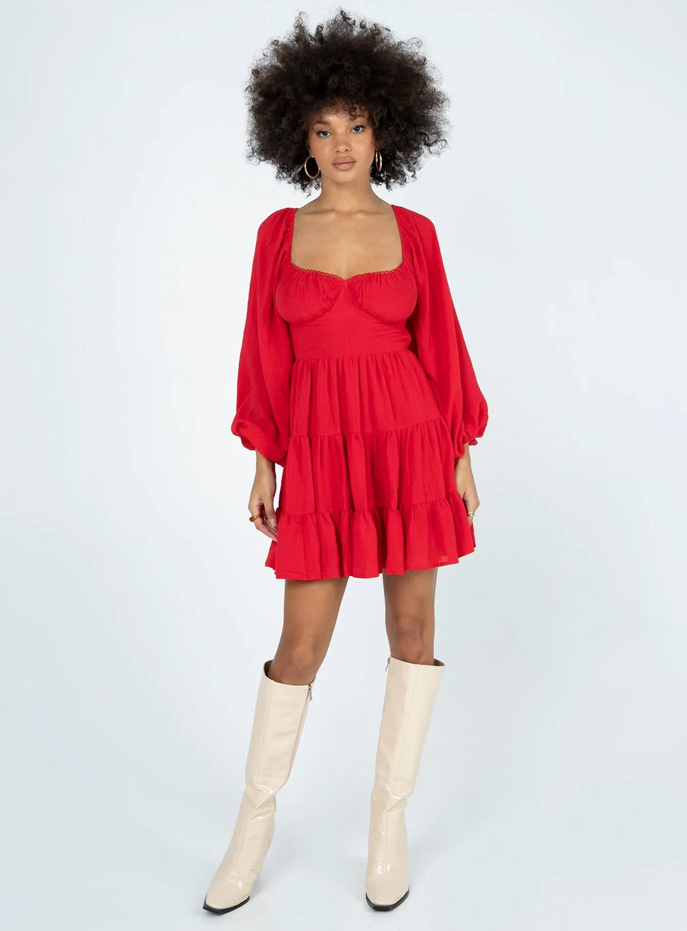 Danny Long Sleeve Mini Dress Red sold by Princess Polly product image thumbnail 3