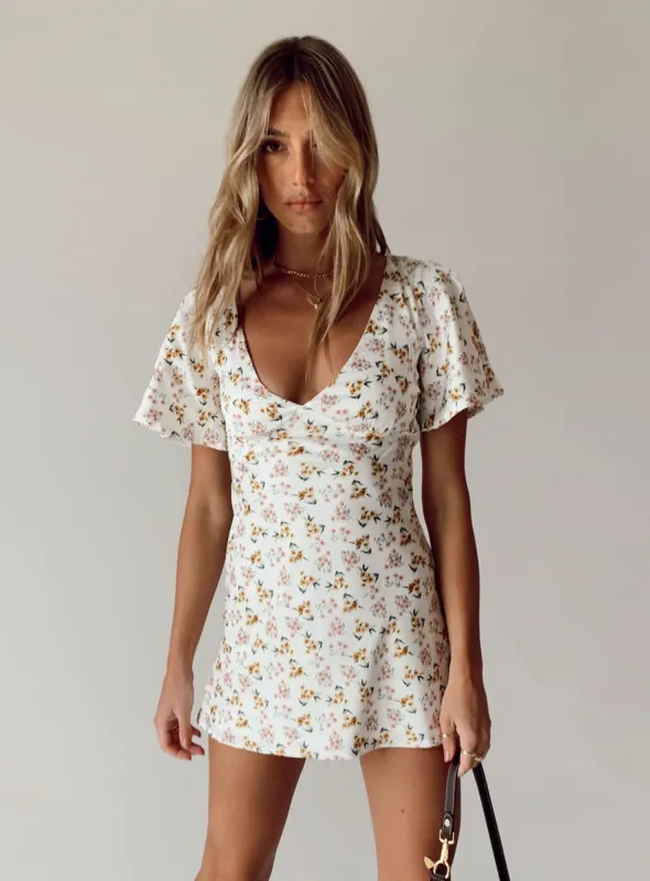 Lucine Mini Dress White Floral sold by Princess Polly