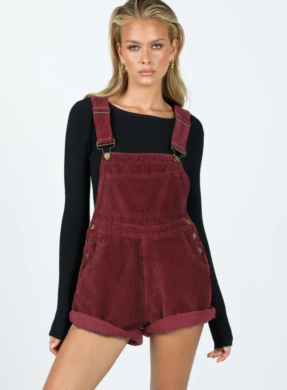 Kacey Overalls Burgundy sold by Princess Polly