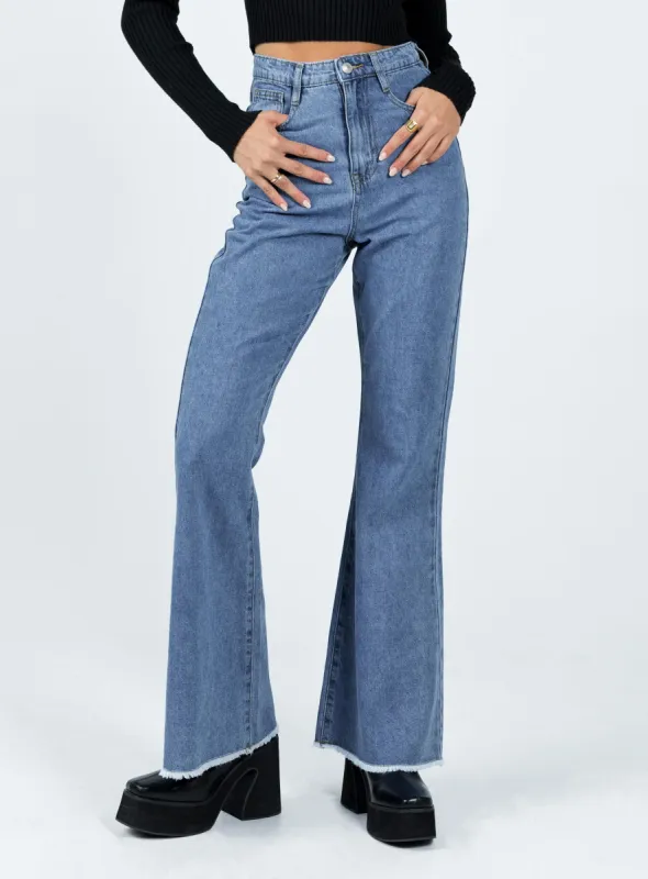 Bolsena Flared Mid Wash Denim Jean sold by Princess Polly