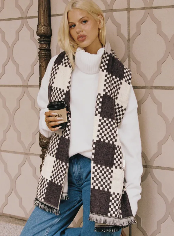 Ruthie Check Scarf Brown / White sold by Princess Polly