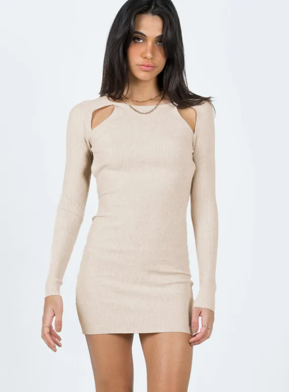 Neruda Knit Mini Dress Beige sold by Princess Polly