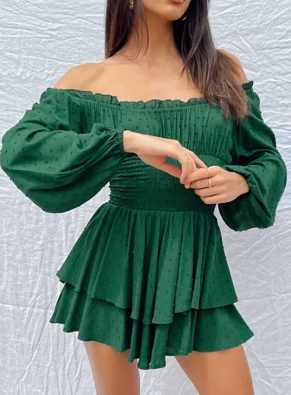 The Love Galore Long Sleeve Romper Green made by Princess Polly