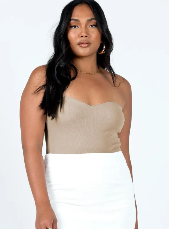 Aston Strapless Bodysuit Beige sold by Princess Polly