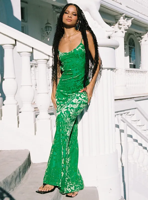 Burn Out Velvet Maxi Dress Green made by Princess Polly
