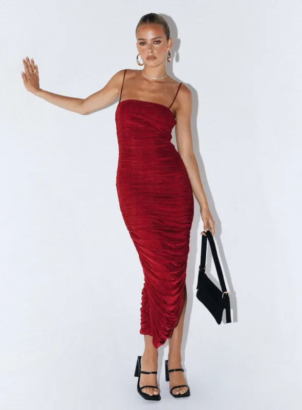 Tara Midi Dress Wine sold by Princess Polly