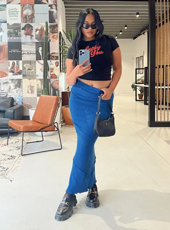 Oscar Maxi Skirt Cobalt Blue sold by Princess Polly