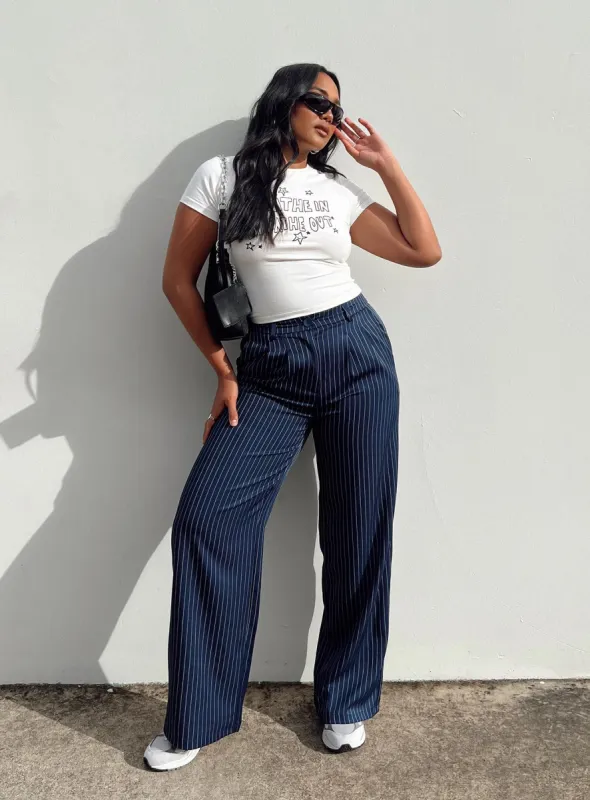 Archer Pants Pinstripe Navy sold by Princess Polly