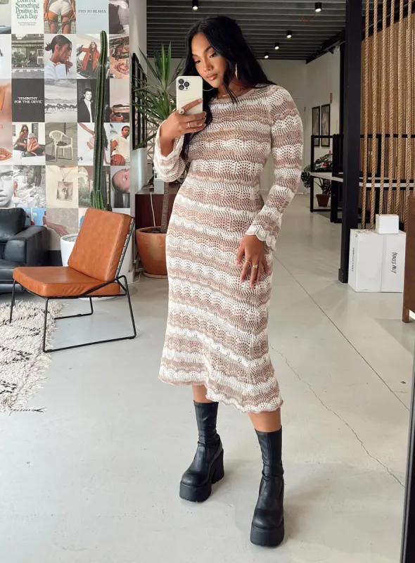 Leah Knit Midi Dress Beige made by Princess Polly