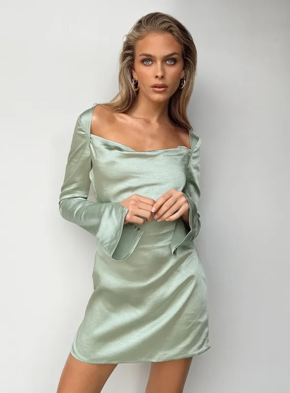 Maia Long Sleeve Mini Dress Green sold by Princess Polly