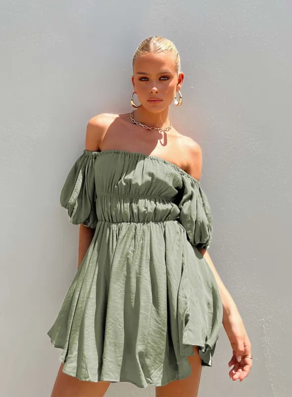 Halton Mini Dress Khaki sold by Princess Polly