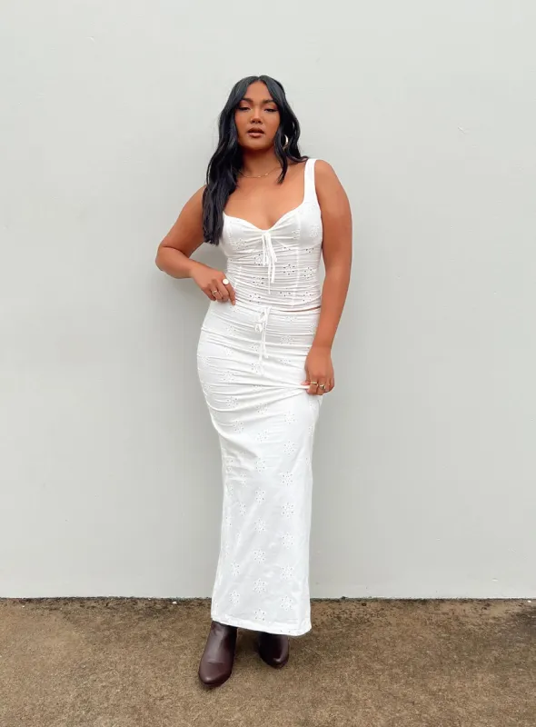 Flowerfields Maxi Skirt Ivory sold by Princess Polly