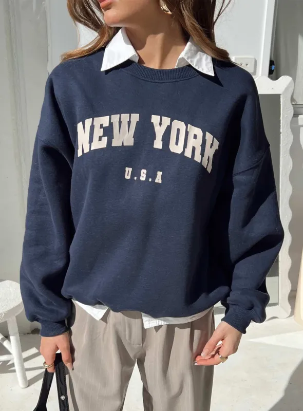 New York Crewneck Sweatshirt Navy sold by Princess Polly