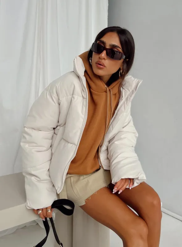 Augie Puffer Jacket Cream sold by Princess Polly