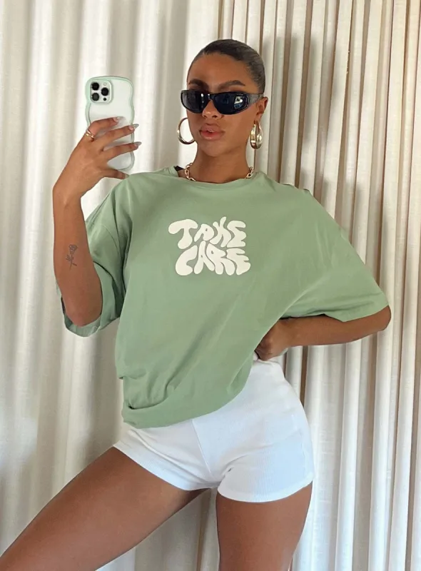 Take Care Oversized Tee Green sold by Princess Polly