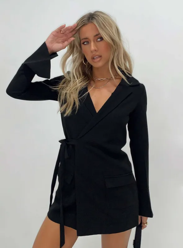 Kyah Wrap Blazer Dress Black sold by Princess Polly