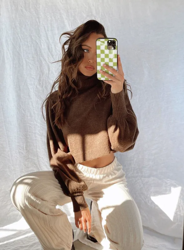 Zahara Cropped Turtleneck Sweater Brown sold by Princess Polly