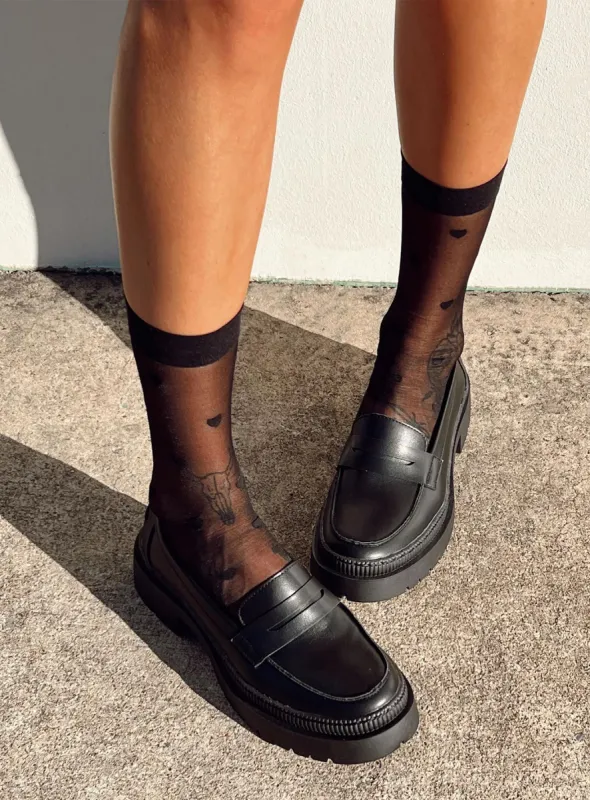 Cianno Heart Stocking Socks Black sold by Princess Polly