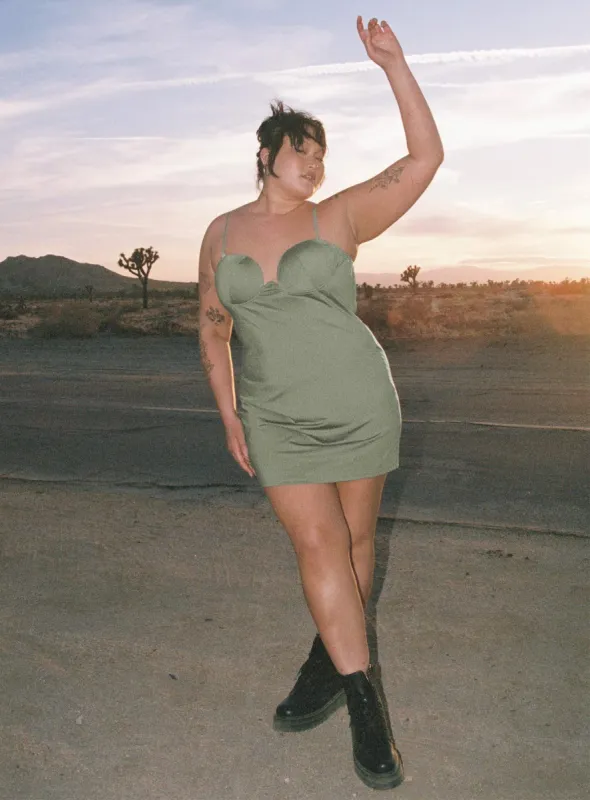 Annalise Mini Dress Khaki Curve sold by Princess Polly