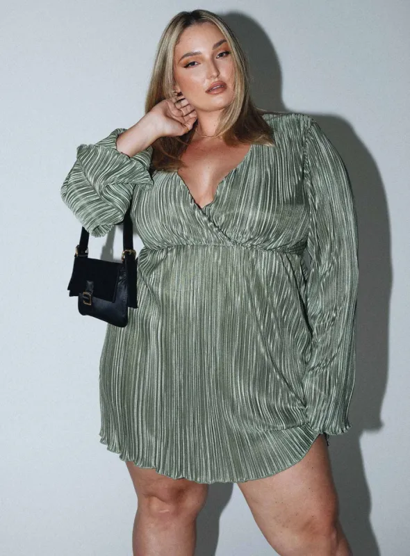 Cindie Mini Dress Green Curve sold by Princess Polly