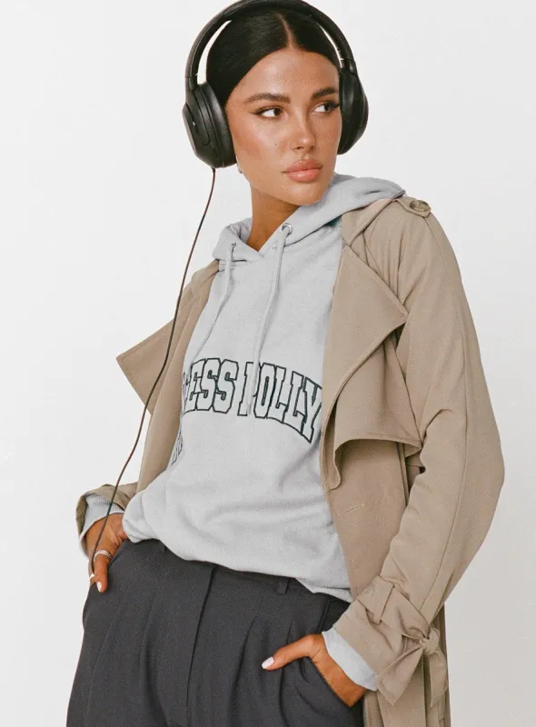 Princess Polly Hooded Sweatshirt Collegiate Text Grey / Green sold by Princess Polly